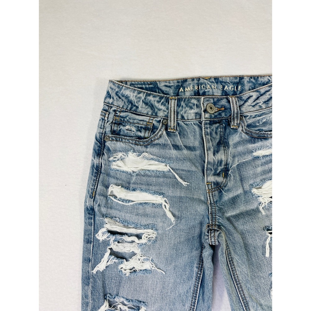American Eagle Tomgirl Jeans Womens 00 Light Wash Distressed Button Fly Denim - Picture 2 of 12